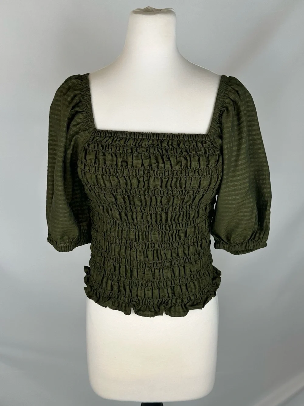 Old Navy Olive Smocked Square-Neck Puff Sleeve Blouse